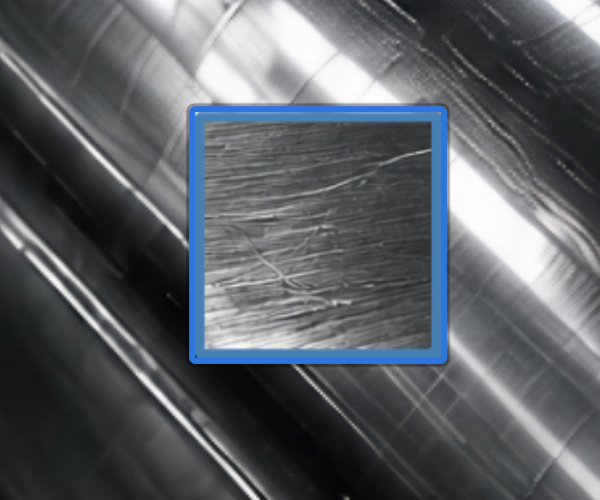Vision AI detecting scratches on a reflective metal surface