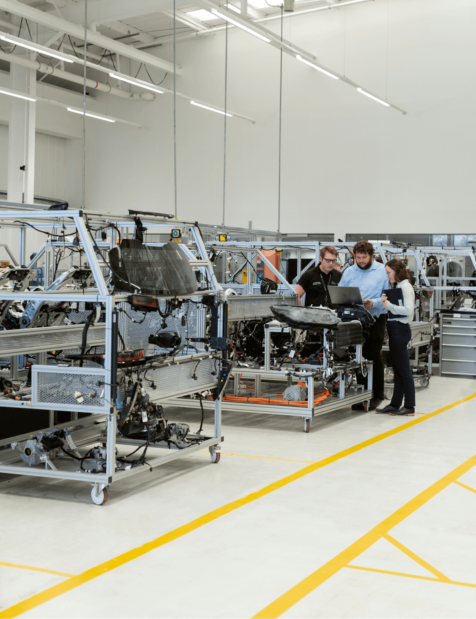 Modern manufacturing facility monitored with AI-powered computer vision systems