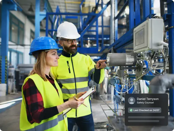 AI-based safety monitoring detecting hazards on an industrial factory floor